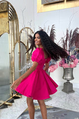 Puffy Sleeve Draped Bodice Mini Dress