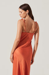 Zoie Satin Ruffle Midi Dress