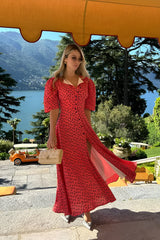 Short Sleeve Buttoned Midi Dress