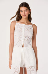 Mercy Eyelet Button-Front Tunic Top
