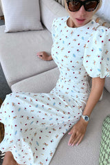 Puff Sleeve Printed Midi Dress