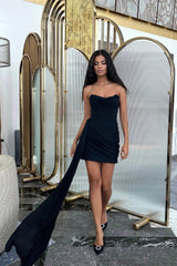 Сorset Draped Chiffon Train Mini Dress