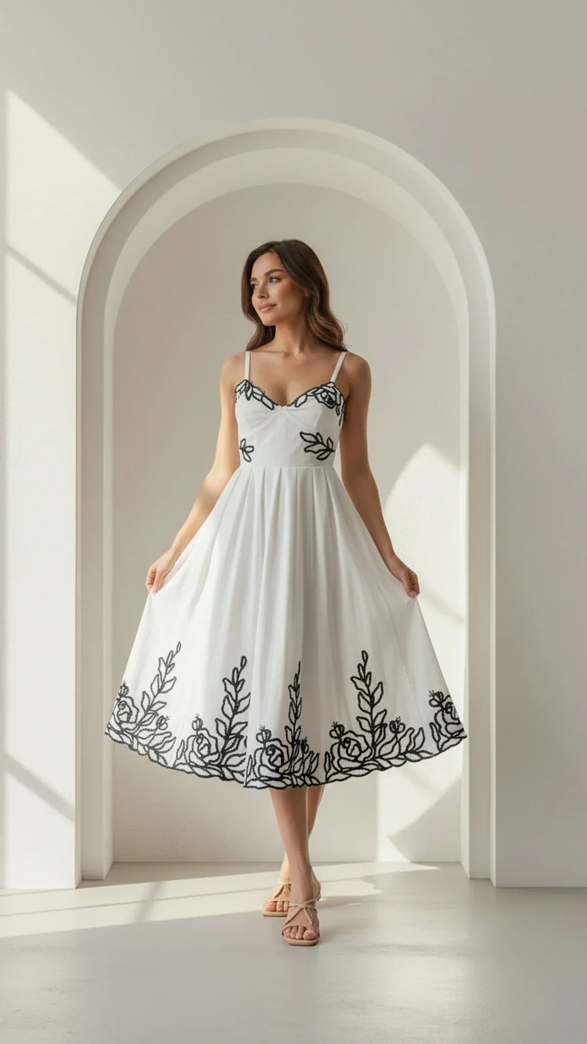 Elara Embroidered Midi Dress
