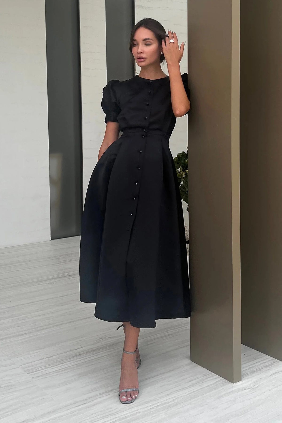 Button Front Midi Dress