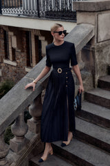 Short Sleeve Pleated Midi Dress