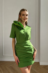 Decorated Shoulder Draped Skirt Mini Dress