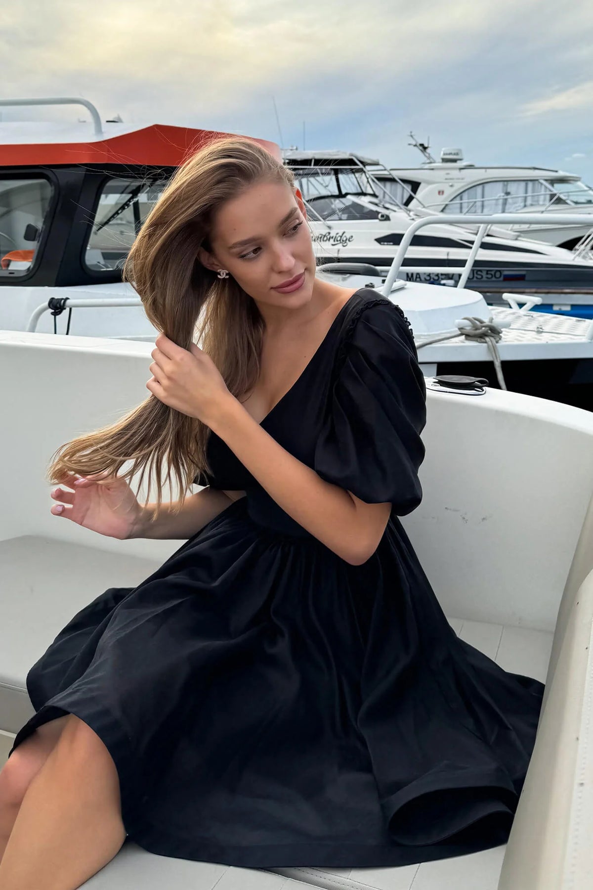 Pleated Sleeve Full Skirt Mini Dress