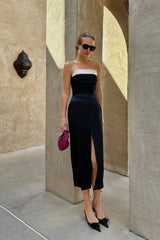 Satin Midi Dress with Contrast Turn-up