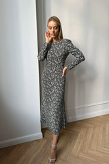 Godet Silhouette Long Sleeve Floral Midi Dress