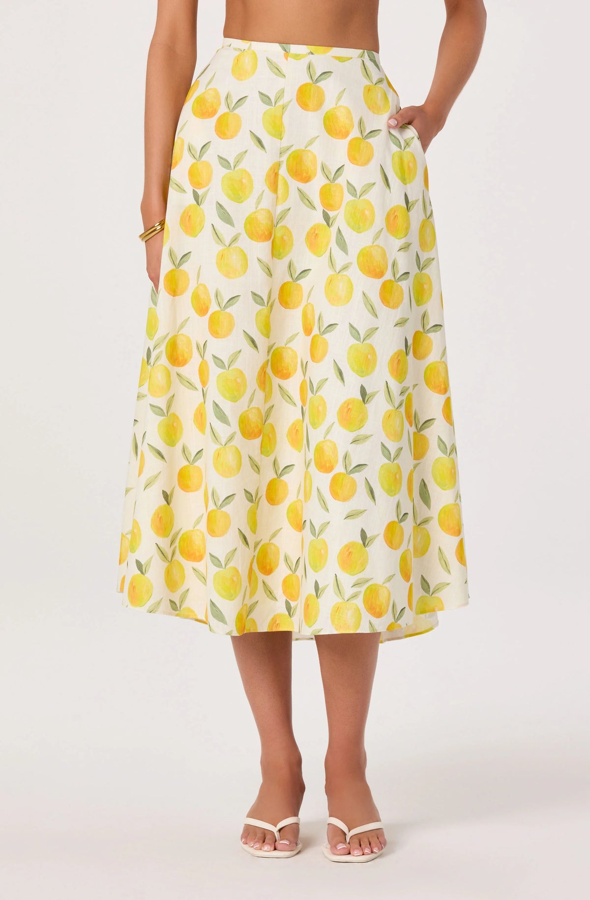 Myria Print Linen A-Line Midi Skirt