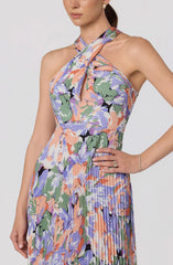 Samantha Floral Halter Pleated Gown