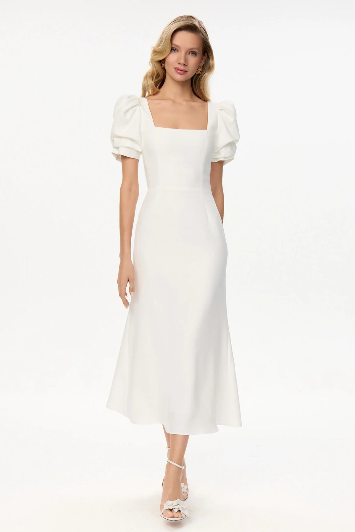 Godet Silhouette Square Neck Midi Dress