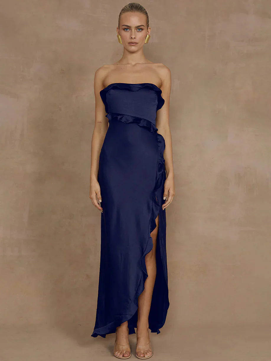 Lorena Ruffle Satin Maxi Dress