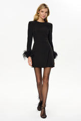 Wrap Feather Sleeve Mini Dress