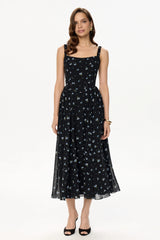 Strap Midi Dress with Corset-Style Bodice