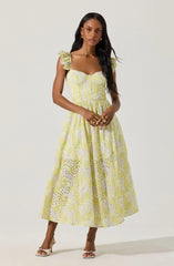 Wedelia Eyelet Bustier Floral Midi Dress