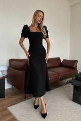 Godet Silhouette Square Neck Midi Dress