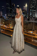 Sequin Square Neck Midi Dress