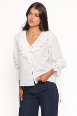 Aelwen Ruffle Blouse - White Embroidery