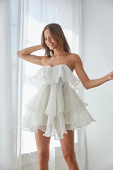 Alesia Tiered Organza Babydoll Mini Dress