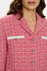 Single Breasted Velvet Trim Plaid Jacket