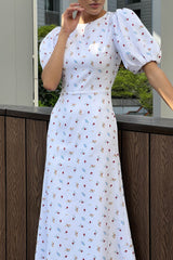 Puff Sleeve Printed Midi Dress