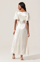 Aurelia Satin V-Neck Midi Dress