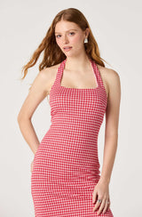 Alice Halter Gingham Fitted Midi Dress