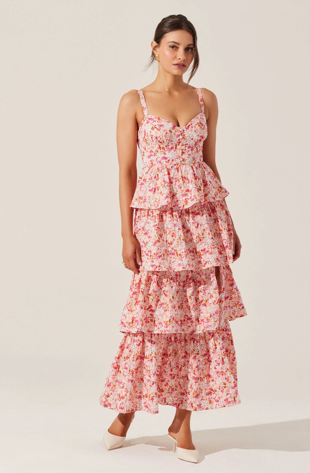 Midsummer Eyelet Tiered Floral Maxi Dress
