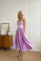 Bustier Pleated Bust Cups Midi Dress