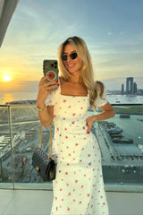 Godet Silhouette Square Neck Midi Dress