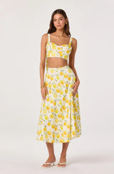 Myria Print Linen A-Line Midi Skirt