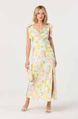 Allexina Satin Cowl Neck Midi Dress