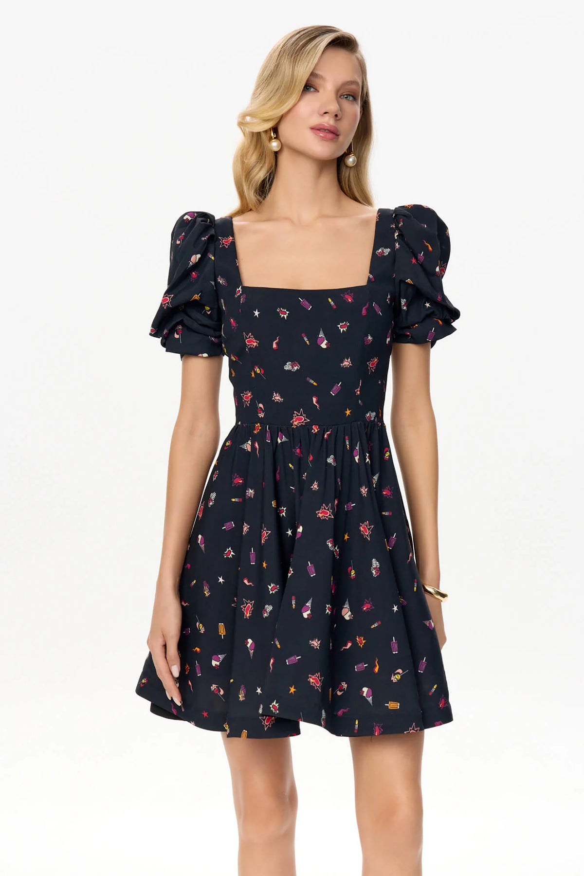 Square Neck Puff Sleeve Mini Dress