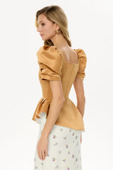 Satin Square Neck Short Sleeve Top