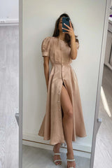 Button Front Midi Dress