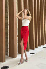 Satin Wrap Midi Skirt