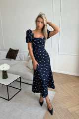 Godet Silhouette Square Neck Midi Dress