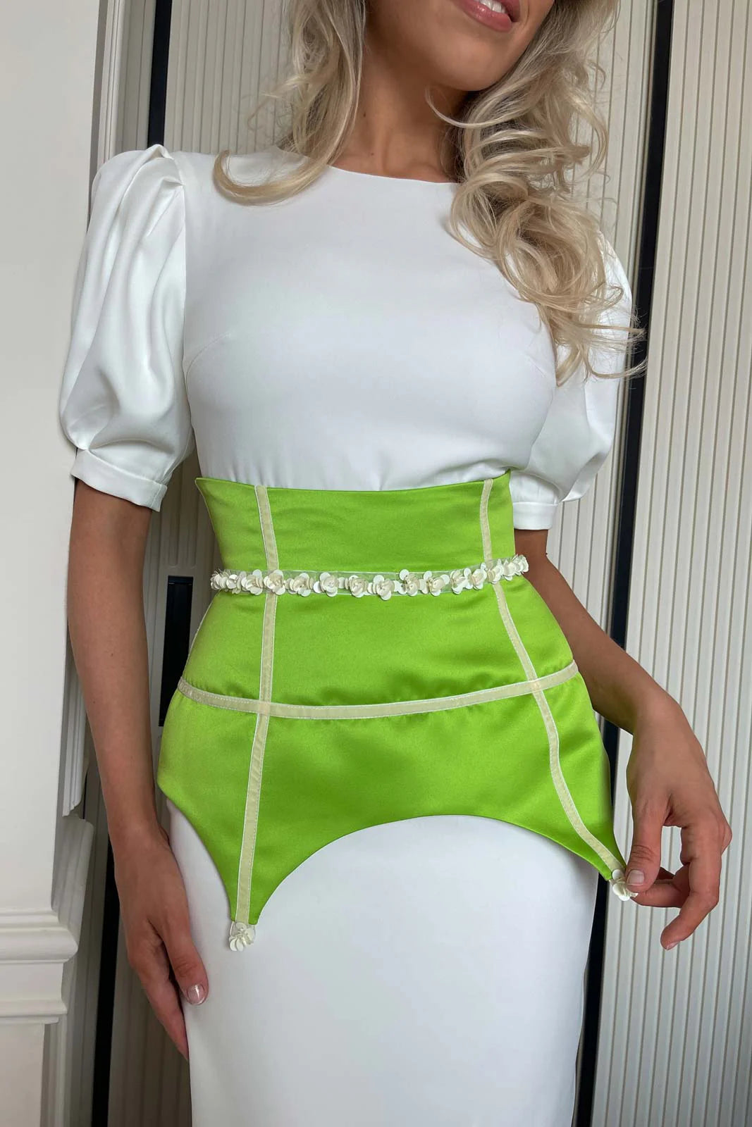 Velvet Trim Satin Basque