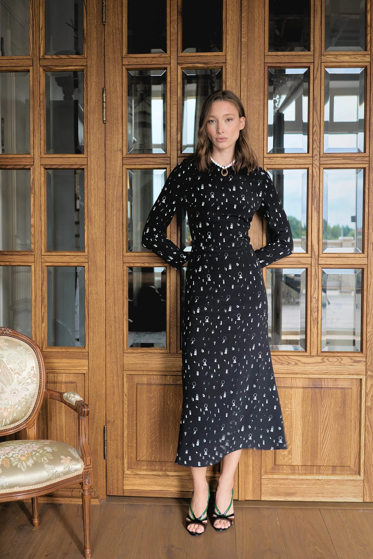 Godet Silhouette Long Sleeve Midi Dress