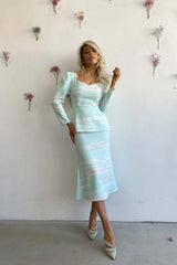 Blue Print Midi Skirt