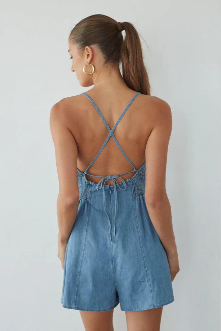 Bea Front Tie Denim Romper