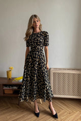 Short Sleeve Floral Midi Dress