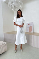Godet Silhouette Puff Sleeve Midi Dress