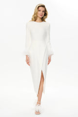 Wrap Feather Sleeve Midi Dress