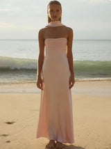 Elsa Scarf Satin Maxi Dress