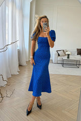 Godet Silhouette Square Neck Midi Dress