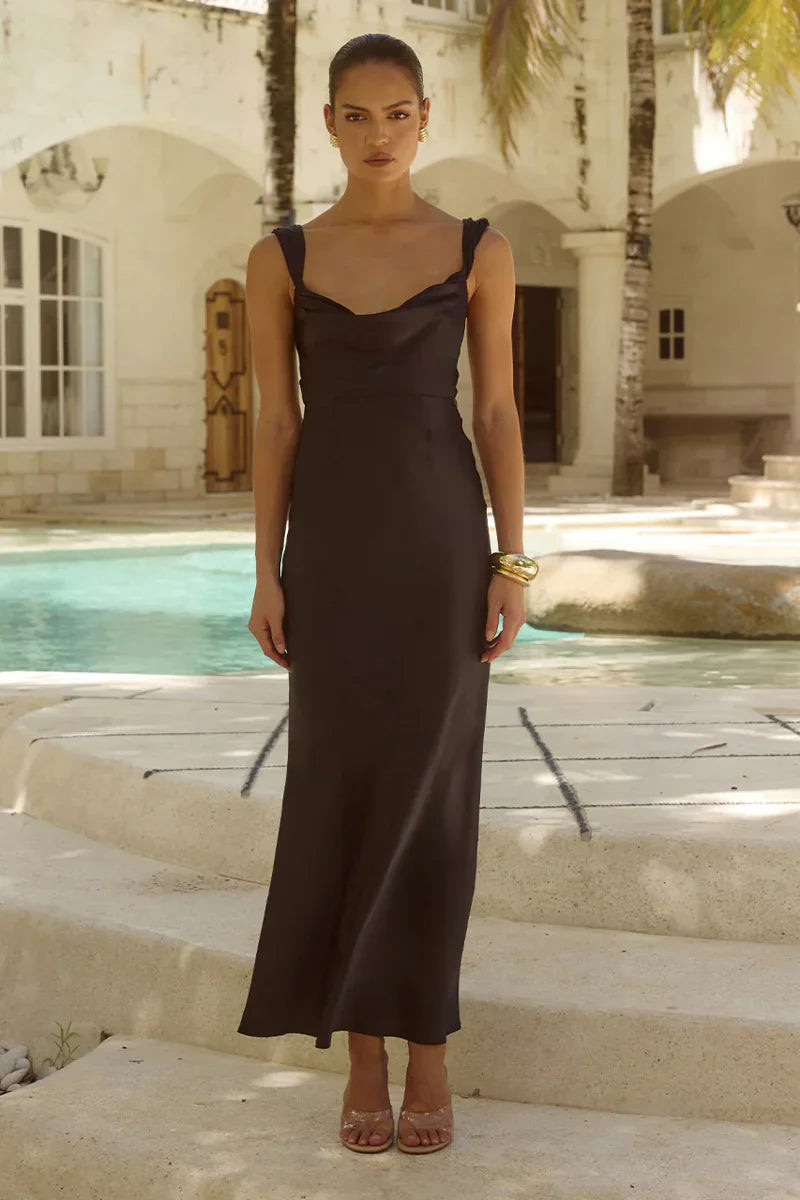 Margot Cowl Neck Satin Maxi Dress