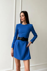 Long Sleeve Mini Dress with removable Rose belt