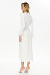 Wrap Feather Sleeve Midi Dress